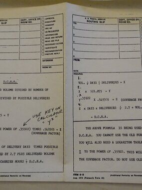 USPS Routing Slip - Form 0-13 - August 1976 - Detailed Formula 2 sheets of paper